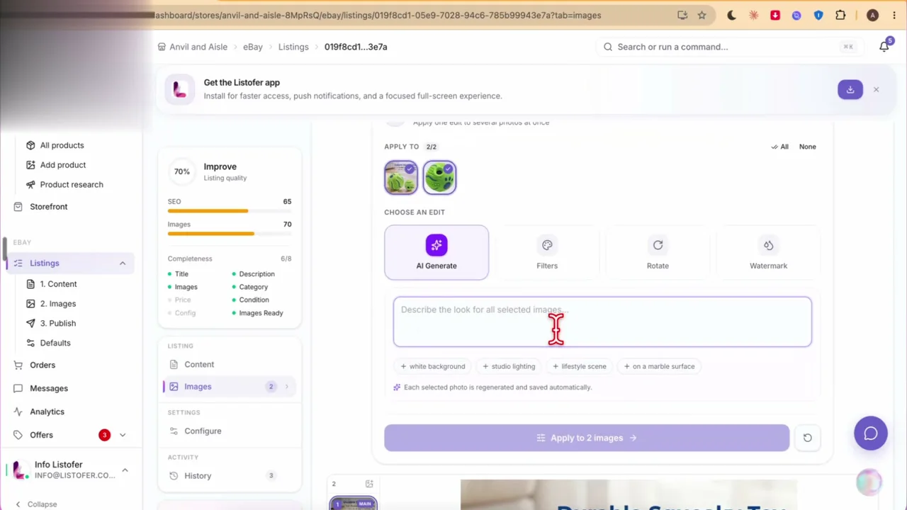 Screenshot from the Listofer AI Add Product tutorial